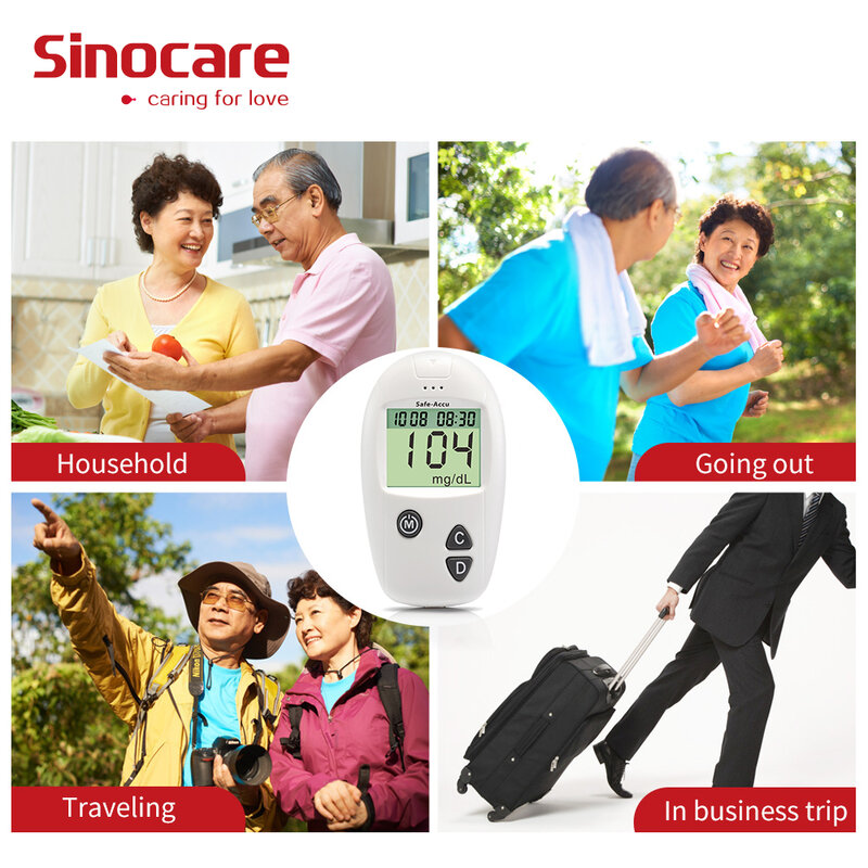 Sinocare 50/100/200/300/400/500 pcs 안전한 Accu, 혈액 포도당 테스트 스트립 및 당뇨병 테스터 랜싯