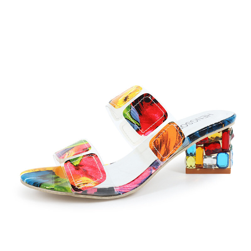Sandalias de lujo con plataforma de tacón alto para mujer, zapatos cómodos de gelatina con gemas coloridas, de diseñador de moda, novedad de verano 2021
