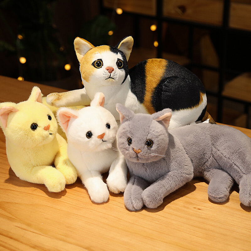 1pc 31cm bonito realista 3 cores gato brinquedos de pelúcia simulação deitado de pelúcia gato travesseiro quarto decoração ornamentos agradável presente para crianças bebê