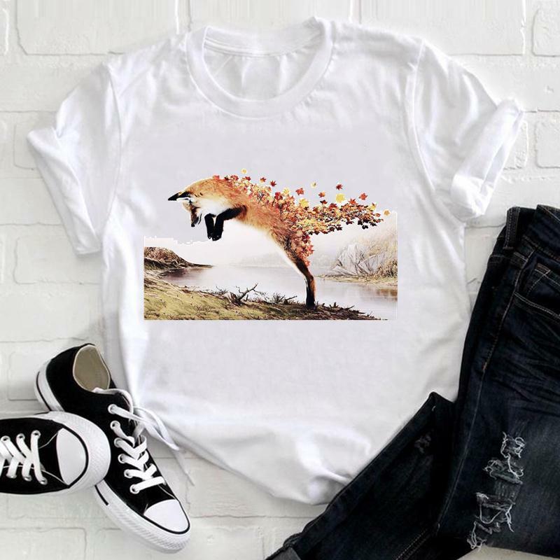 Camiseta de manga corta con estampado de pájaro y plumas para mujer, ropa de moda para mujer, camiseta estampada para mujer, camiseta estampada para mujer 2021