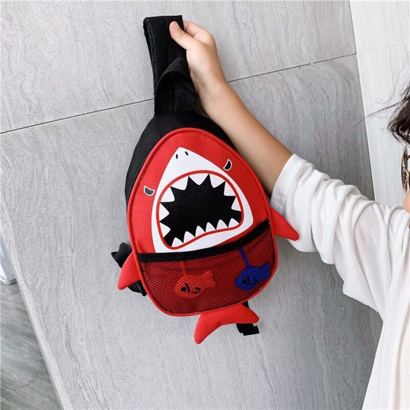 아이를 위한 허리 가방, 소녀 가슴 가방 만화 어린이 가슴 가방 대용량 작은 상어 3D 팩 캔버스 크로스 바디 가방