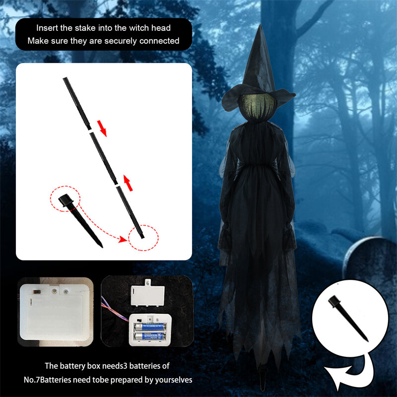 Halloween Decoration Set Light Up Witches Outdoor Holding Hands Horror Screaming Witche With Stakes Sound Activated Sensor Decor
