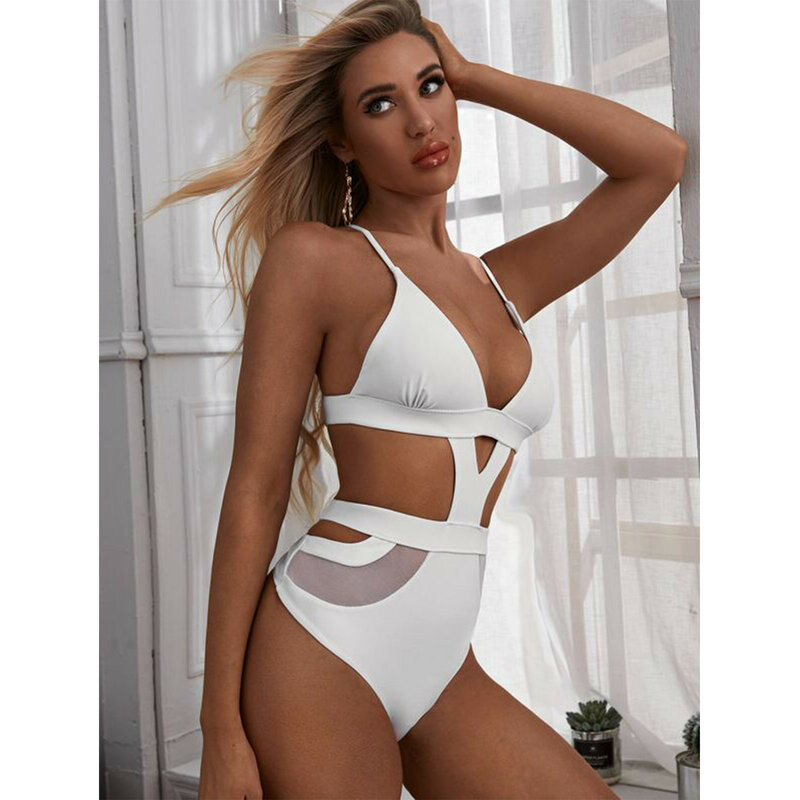 Biquíni vazado sexy, traje de banho feminino branco push up, maiô de peça única, roupa de banho para mulheres, xl, 2021