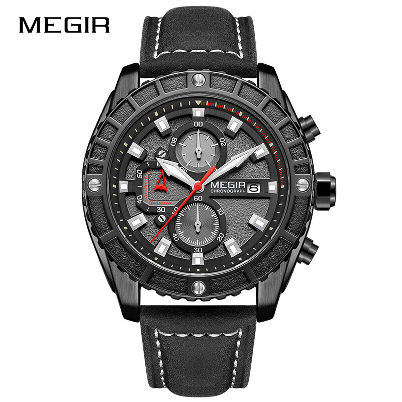 MEGIR-reloj deportivo de lujo para hombre, cronógrafo de cuarzo, con fecha, de cuero, resistente al agua, nuevo 2021