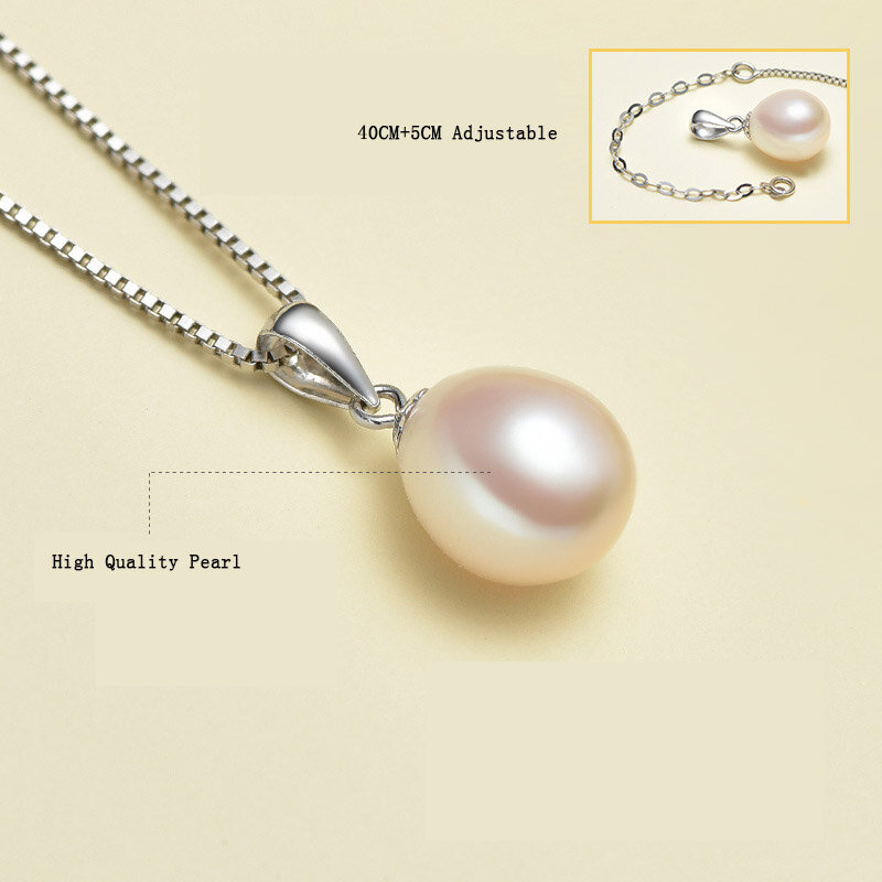 GNPearl Genuien Perle Minimalistischen Anhänger Halsketten 925 Sterling Silber 8-9mm Natürliche Süßwasser Drop Form Choker Kette gN perle