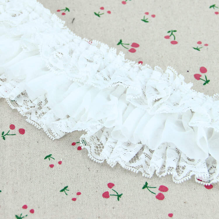 Beautiful Three-layer Pleated Chiffon Tulle Lace Fabric DIY Clothes Skirt Wedding Hem Sewing Sofa Curtain Creation Decoration