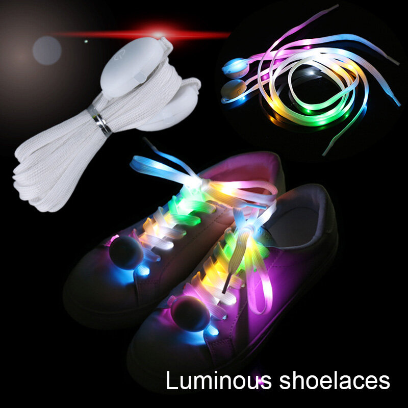 Lacets lumineux pour chaussures de Sport, 1 paire, 120cm, Cool LED, cordons lumineux pour chaussures, Flash rond, piles non incluses