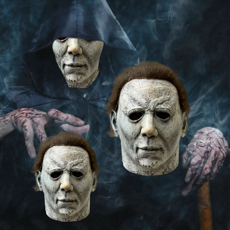 Filme halloween cosplay máscara de terror michael myers assassino máscara complicada spoof assustador máscara mascarada ornamentos goth headpiece l * 5