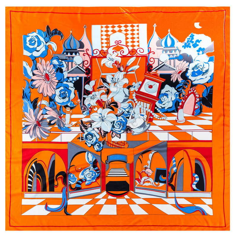 Женская шелковая шаль Babel с принтом башни, шарф 130 см, шелковые шарфы с квадратными буквами, дизайнерские большие шарфы, шелковый шарф 130 см