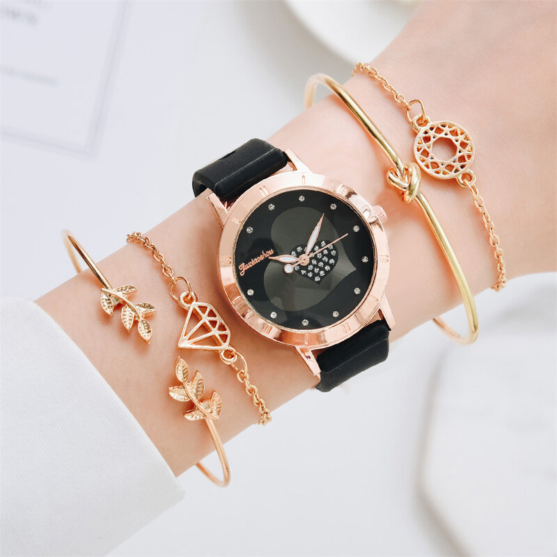 Moda damska zegarki z prostymi serduszkami w kształcie kryształu panie kwarcowe zegarki świeże kobiece czarne silikonowe zegarki kobiet Zegarek