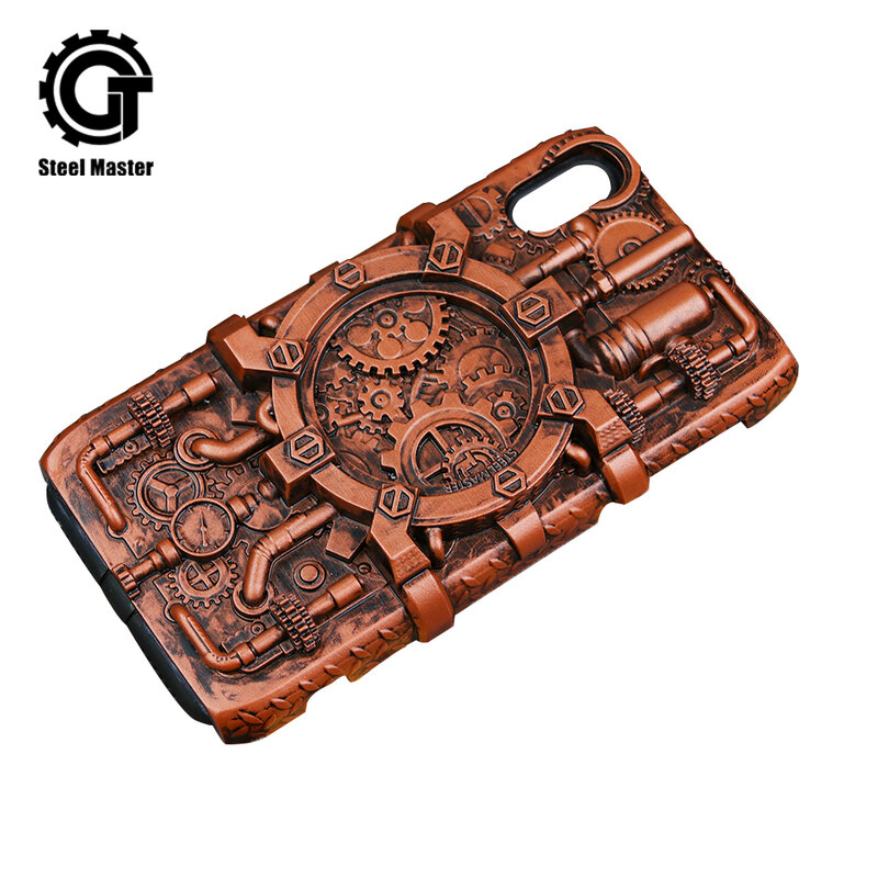Steampunk Phone Case for Iphone x Cosplay Halloween Party Daily Use Red Copper Cool Phone Case