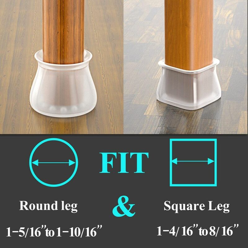 36 Pack Chair Leg Caps Floor ProtectorsTransparent Silicone Anti-Slip Round square Chair Leg Pads Caps Cover