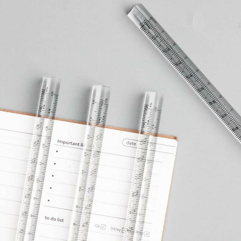 Transparent Straight Ruler Student Stationery Simple Ruler Both Triangular Three-dimensional Side Tool Ruler Measuring Kid F6S6