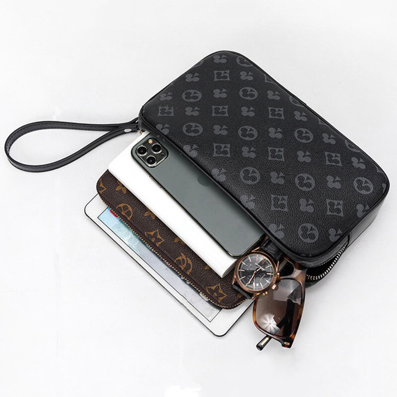 • Pochette da uomo Vintage borsa da polso classica in pelle floreale pochette telefono tasca con cerniera borsa portamonete pochette