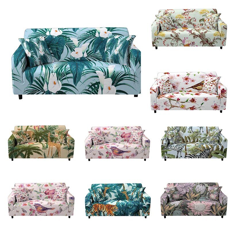 Floral elástico capas de sofá para sala de estar elastano estiramento capa de sofá capas chaise lounge plantas animal sofá silpcover