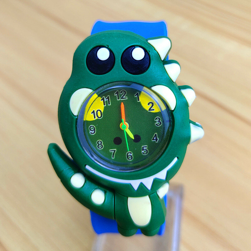 4色恐竜形状クォーツ子供の時計ボタンなしタッピングボーイズガールズベビー腕時計子供の誕生日ギフト履修時間