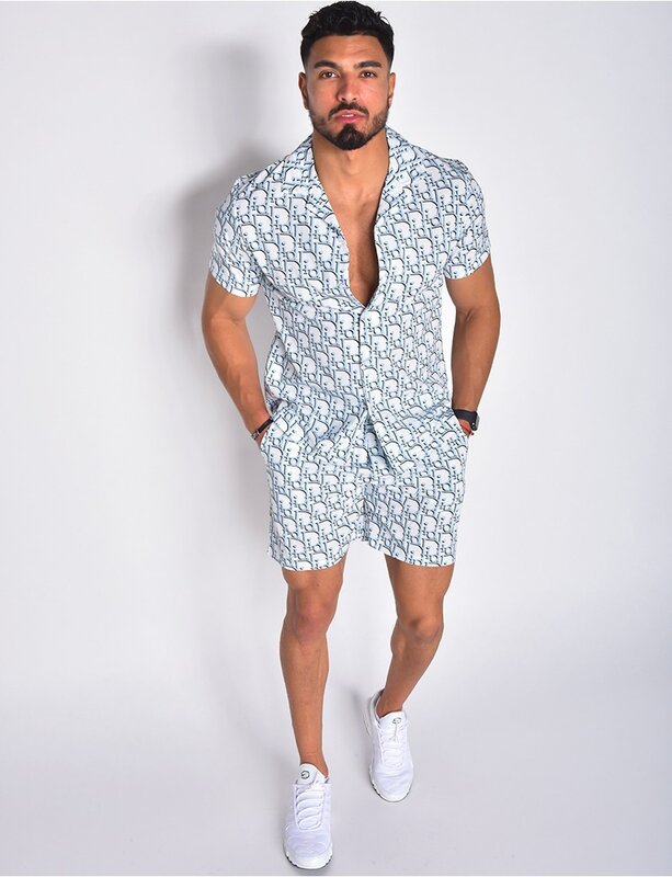 Seas's new – ensemble deux pièces imprimé de lettres numériques pour hommes, pantalon de plage décontracté, chemise pour hommes