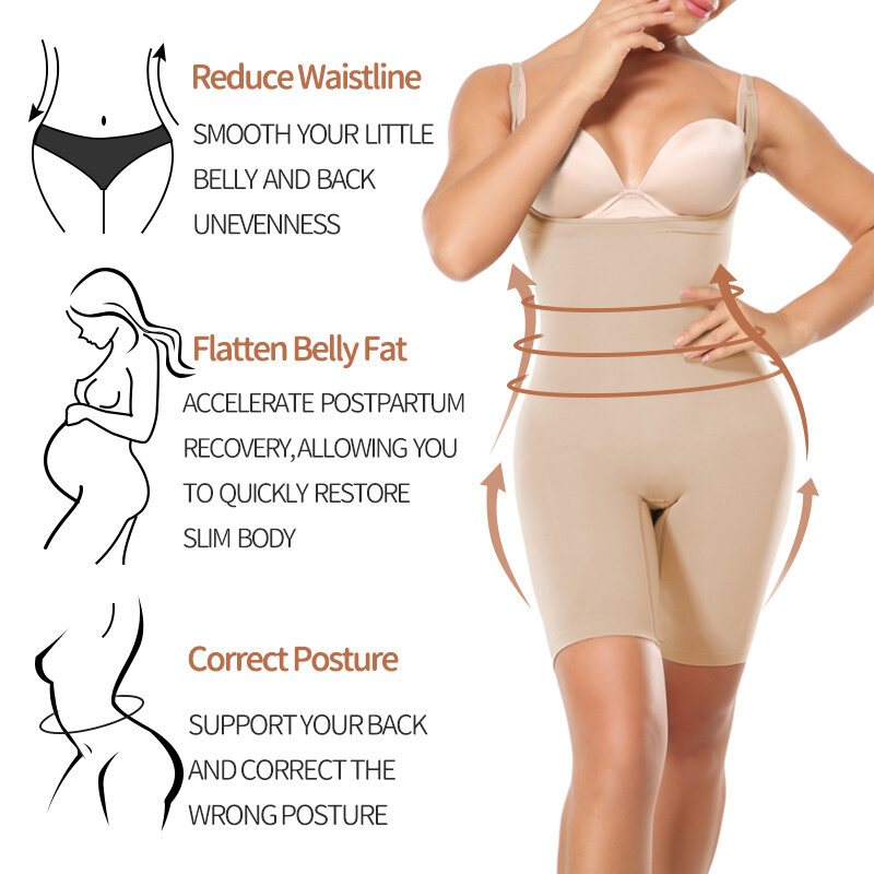 Body sem costura feminino, modelador de corpo inteiro para controle de abdômen, reduz a barriga e empina o bumbum, levanta o bumbum e empina