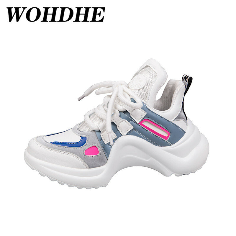 WOHDHE Women Running Breathable Retro Sports Sneaker Wearable Light Sport Shoes Non-slip Lace-up White Black Sneakers