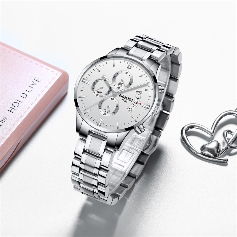 Nibosi relógio de pulso feminino luxuoso, da moda para mulheres, de quartzo, negócios, 2020