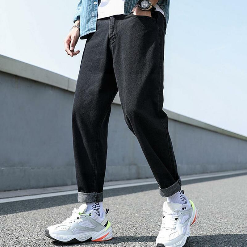 Celana Jeans Pria Longgar Celana Panjang Pria Desain Sederhana Denim Kasual Kualitas Tinggi Celana Harian Lurus Nyaman untuk Siswa Semua Cocok M8e1