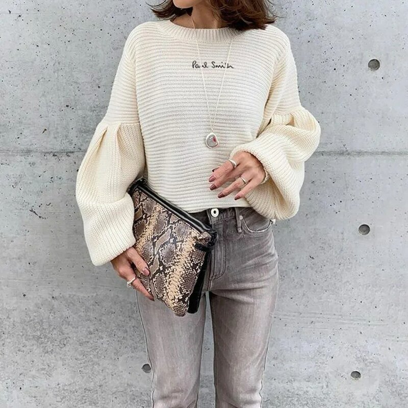 กระเป๋าสตางค์เสื้อกันหนาวผู้หญิงฤดูใบไม้ร่วง2021ใหม่เกาหลีขี้เกียจหลวมเสื้อแขนยาว Vintage Chic Pullover...