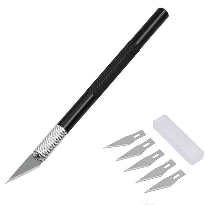 Não-deslizamento de metal bisturi faca ferramentas kit cortador de gravura facas artesanais + 40 pçs lâminas do telefone móvel pcb diy reparação ferramentas manuais