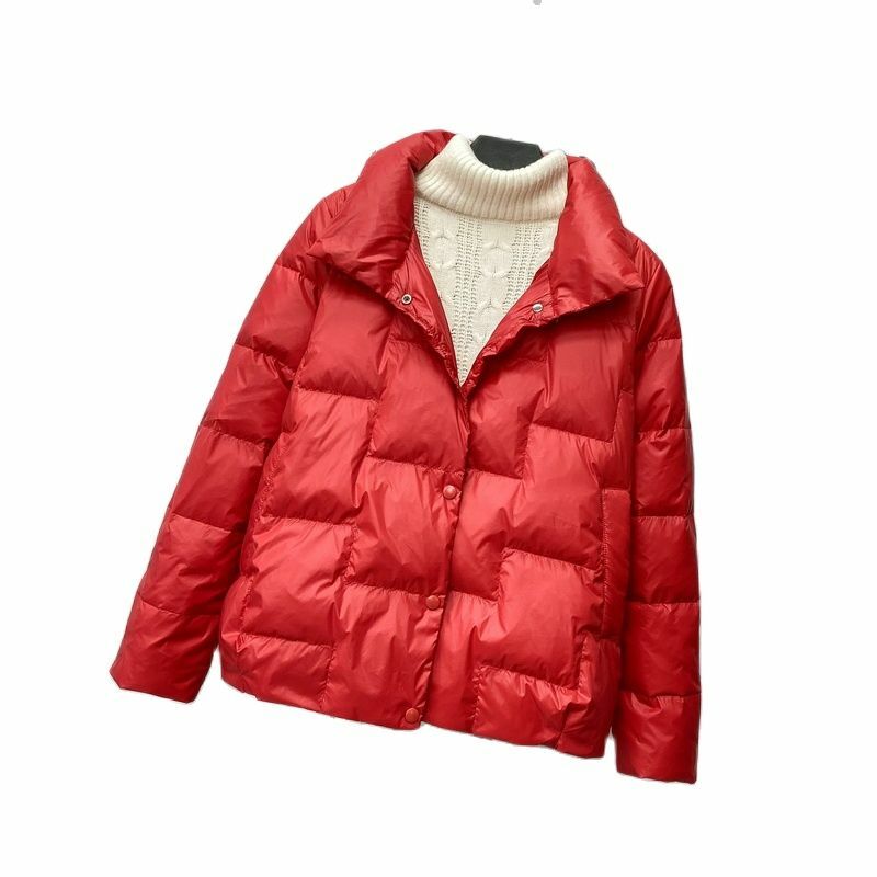 2021 가을 겨울 새로운 스탠드 칼라 다운 재킷 여성 느슨한 따뜻한 화이트 오리 짧은 재킷 여성 코트 겉옷