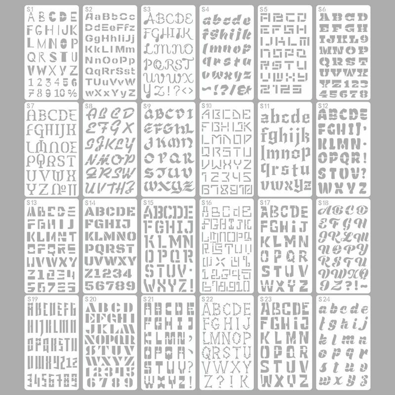 24 Lenzuola Inglese Lettere Modello di Disegno Stencil Pittura Goffratura Scrapbook U1JA