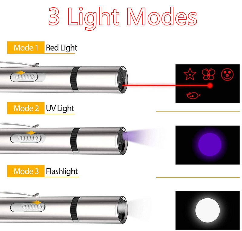 Pet Toy USB Rechargeable 3 In 1 Funny Cat Chaser Stick Mini Flashlight Red LED Laser Pointer Funny Cat Pen Pet Supplies