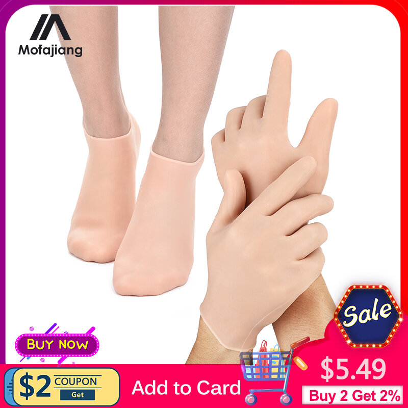 Pies o cuidado de la mano calcetines guantes hidratante medias Gel silicona pie cuidado de la piel de la mano protectores Anti grietas Spa de uso en el hogar