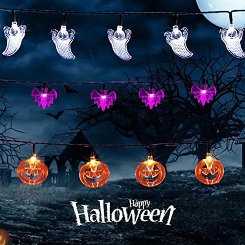 LED Halloween Pumpkin Lantern String Lights Ghost Skeleton Hand Remote Control Battery String Lights Decorative String Lights