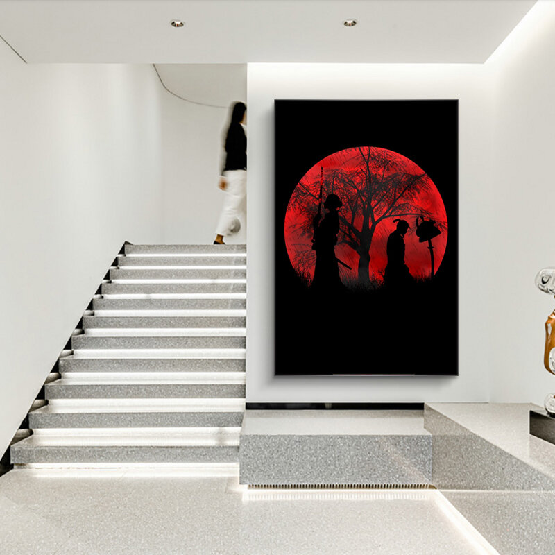 Nhật Bản Trấn Ukiyoe Vải Poster Samurai Nghệ Thuật Treo Tường Hình In Với Mặt Xanh Dương Thanh Katana Cho Phòng Khách Trang Trí Nhà Cửa Không Khung