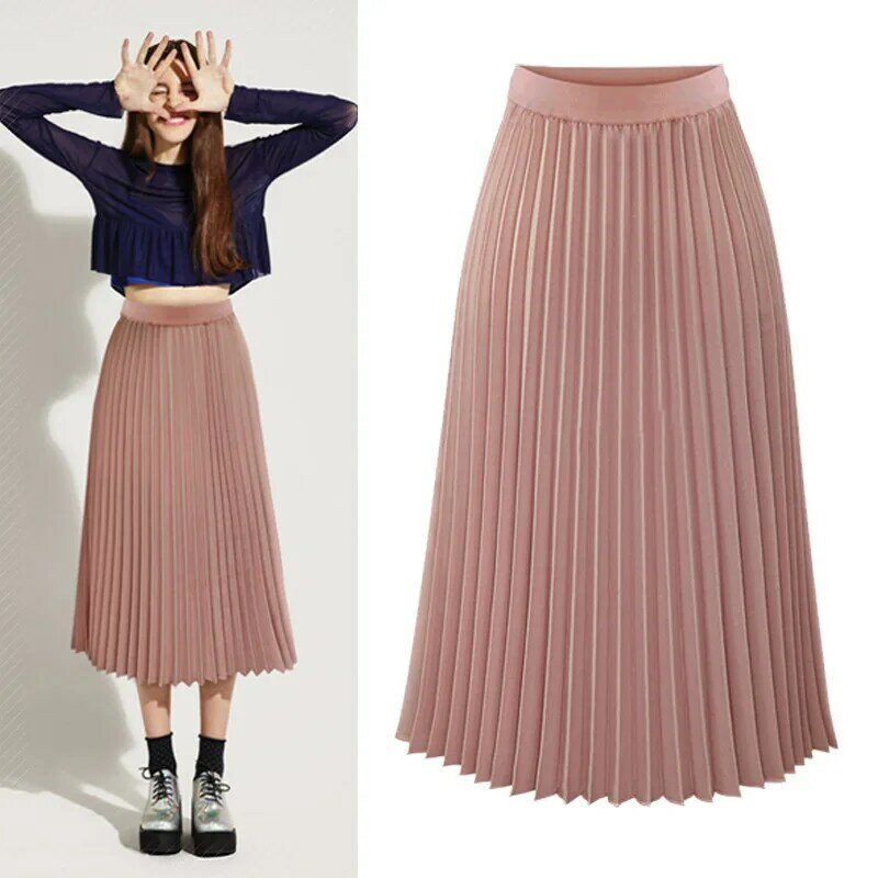 Женская длинная Плиссированная юбка, летняя шифоновая розовая юбка с завышенной талией в стиле Харадзюку, 2021