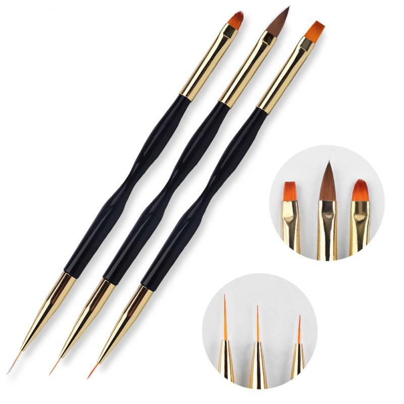 Double End Nail Art Acrylic Gel Extension Builder Brush French Flower Design Lines Stripe Liner Drawing Pen Manicure Tool