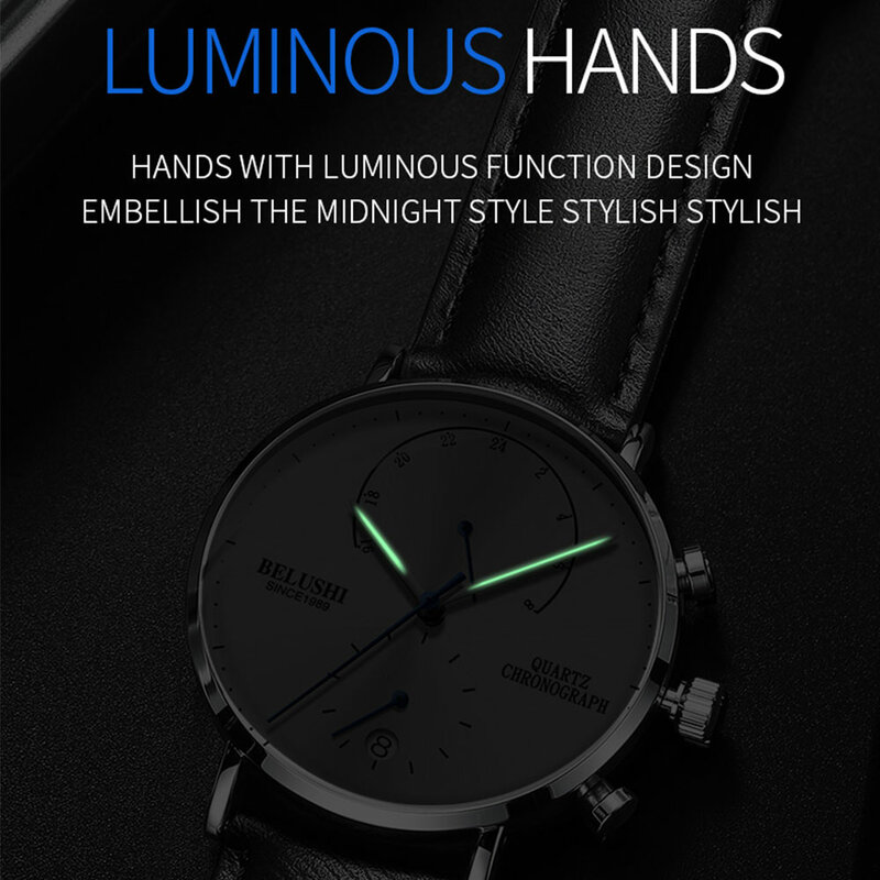 Belushi relógios masculinos 2021 relógio cronógrafo de luxo para homem quartzo relógios de pulso masculino pulseira de couro à prova dwaterproof água relógios masculinos