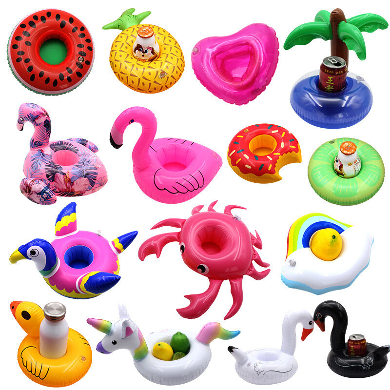 16pcs Random color Mini fanny Inflatable Red Flamingo Floating Drink Cup Holder Swimming Pool Bathing Party Toy with Inflator