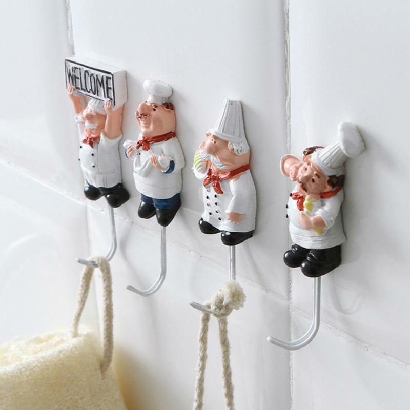 1PC Creative Cartoon Chef Shape Stainless Steel Hooks Wall Door Clothes Coat Hat Hanger Kitchen Rustproof Towel Hooks