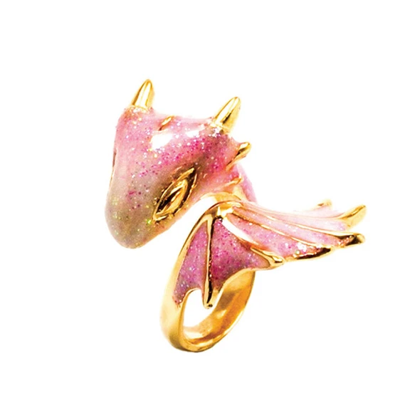 Ouro topázio dragão anel chapeado dragão anel jóias com espumante rosa e branco esmalte monvatoo londres