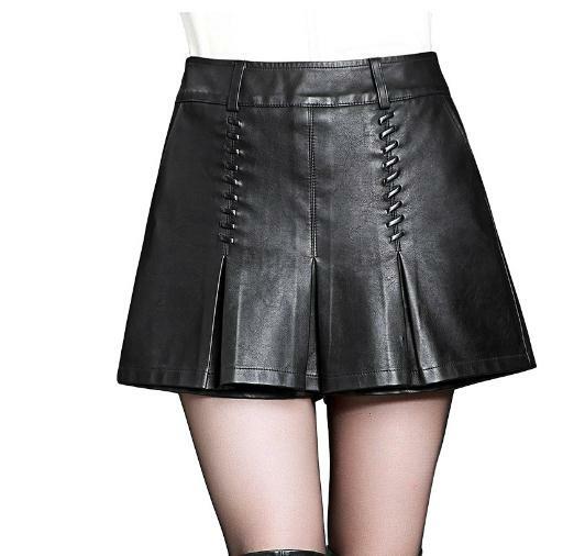Nova wome couro do plutônio inverno outono perna larga cintura alta saia shorts preto marrom cintura alta feminino coreano mini botas curtas k1571