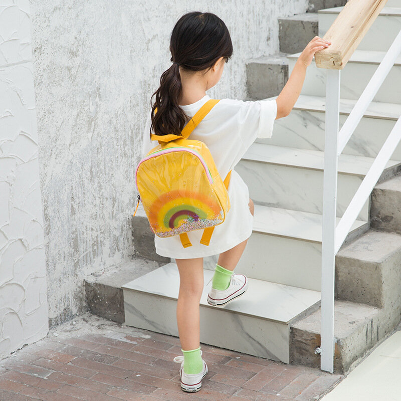 Criança meninas arco-íris mochila linda escola mochila bookbag com lantejoulas brilhantes para crianças