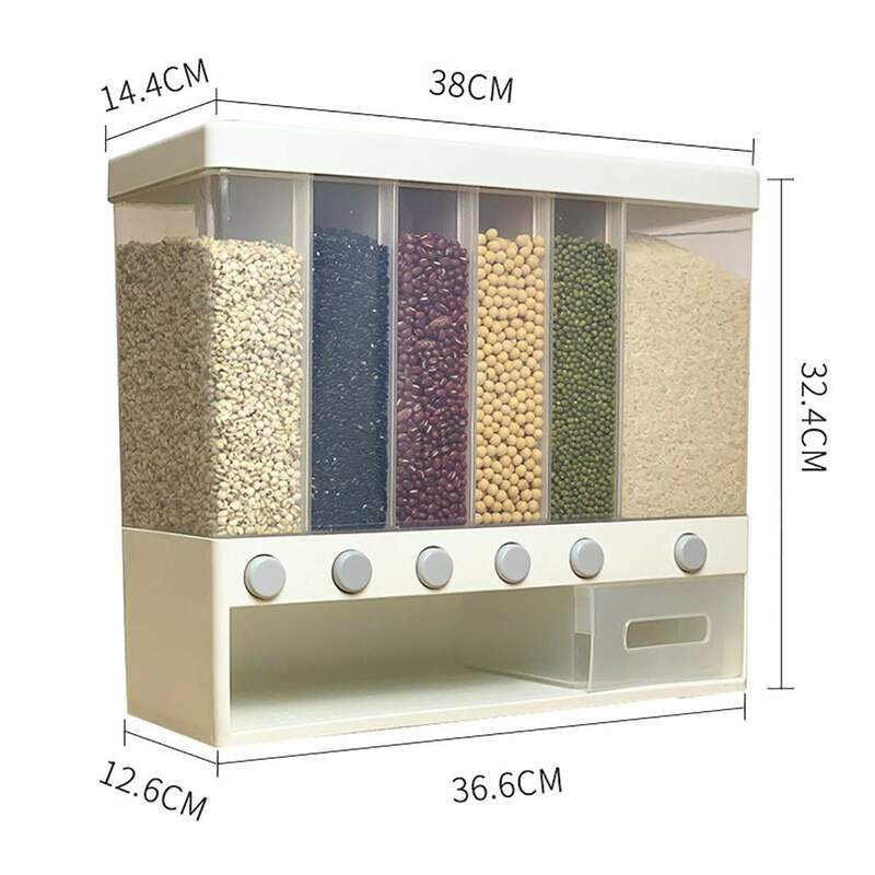 10L ścienny oddzielny pojemnik na ryż dyspenser płatków zbożowych odporność na wilgoć plastikowe stojaki automatyczne zamknięte pudełko do przechowywania żywności