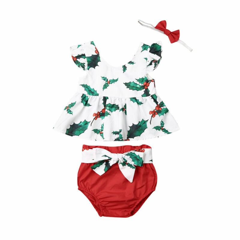 0-24M Neugeborenen Baby Mädchen Weihnachten Overall Kleinkind Outfits Set Blatt Drucken Sleeveless Romper + Kurze Hosen + stirnband Kinder Kleidung Set