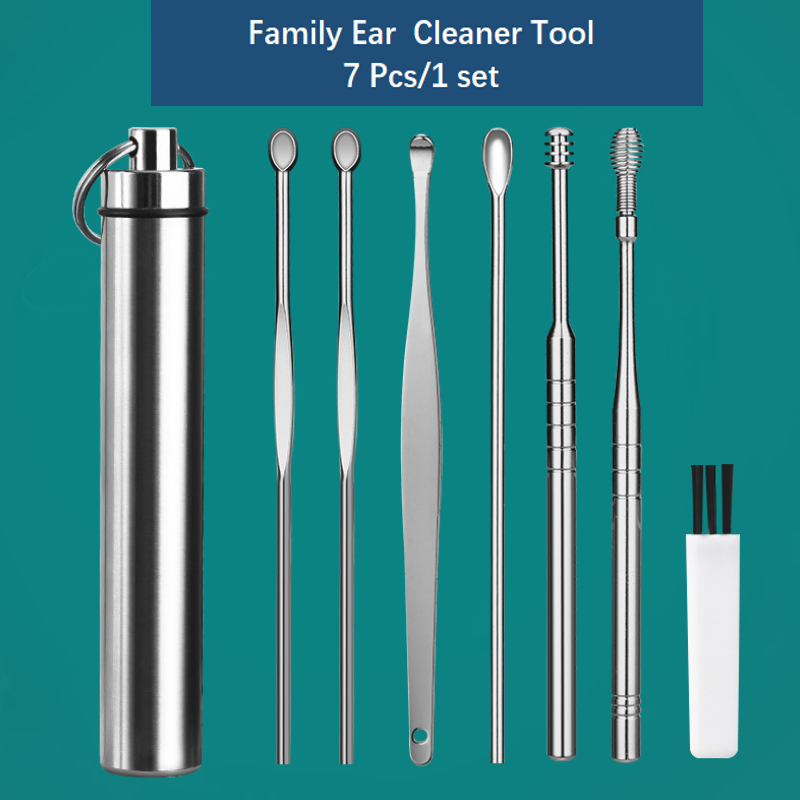 Stainless steel ear pick spiral digging ear pick excrement ear picking tool storage tube portable set