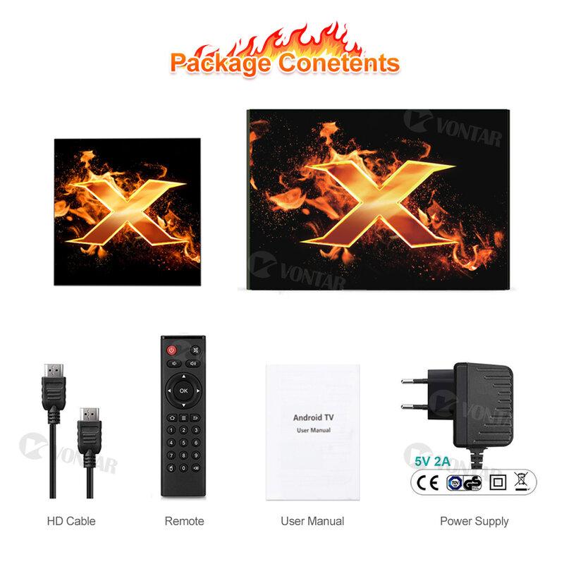 VONTAR X1-Smart TV Box Set Top Box, Android 10, 4GB, 64GB, 4K, 1080p, 2.4G, 5G, WiFi, BT, Assistente de voz do Google, Jogador do Youtube, TVBOX