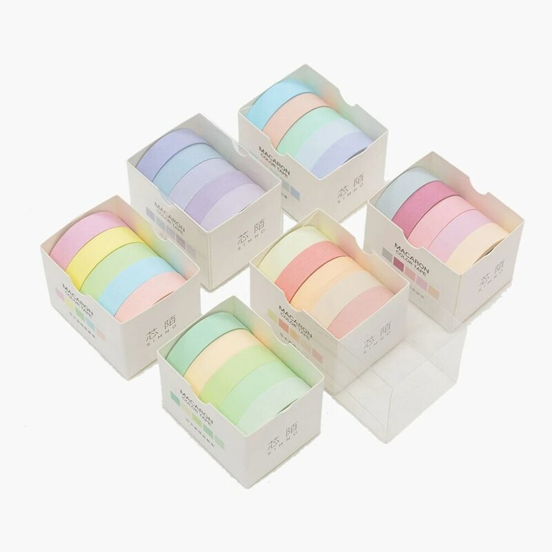 5 pçs/caixa Macaron Bonito Sólido Colorido Fitas Washi Mascaramento Fitas Scrapbooking DIY Decoração Papelaria Estudante