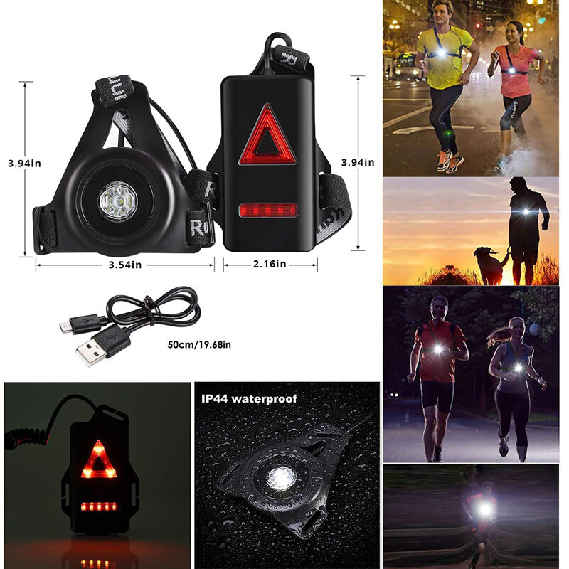 Luci da corsa per Sport all'aria aperta impermeabili LED Night ciclismo spia per bici lampada da petto USB accessori per bici da Jogging da passeggio