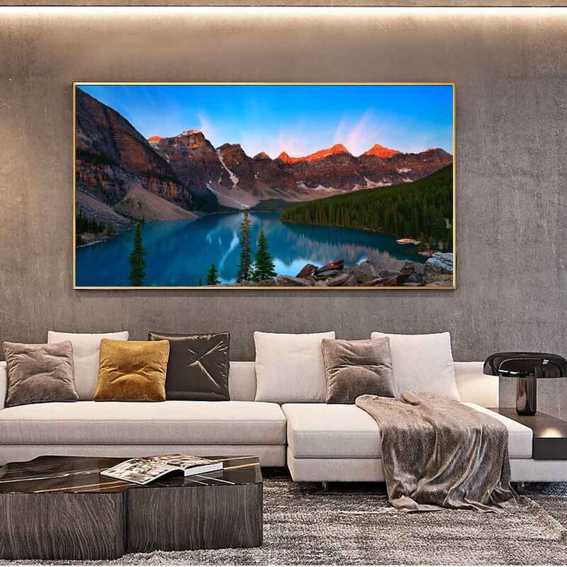 Pintura a óleo paisagem, floresta de montanha, lago azul, arte em tela de pintura sala de estar, corredor, escritório, decoração para casa, mural