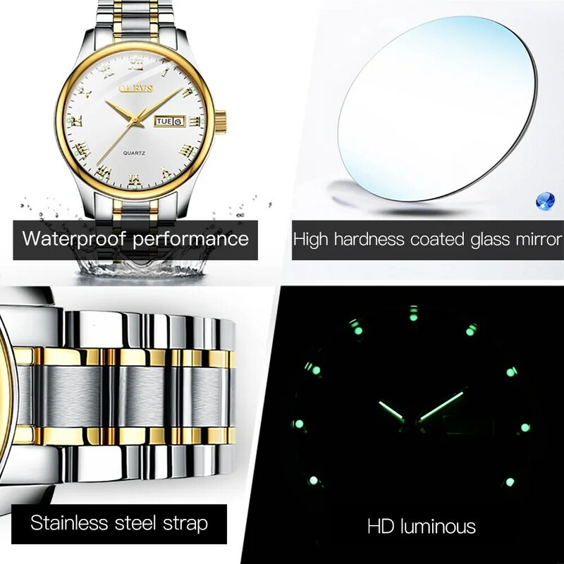 Olevs 2021 preto casal relógios topo marca de luxo relógios masculinos data automática relógio de pulso de quartzo relogio masculino presentes para o amante 1pc