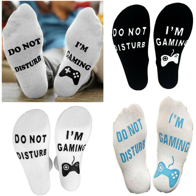 Calcetines tobilleros para hombre y mujer, calcetín Unisex de algodón, antideslizante, con letras, para amantes de los videojuegos